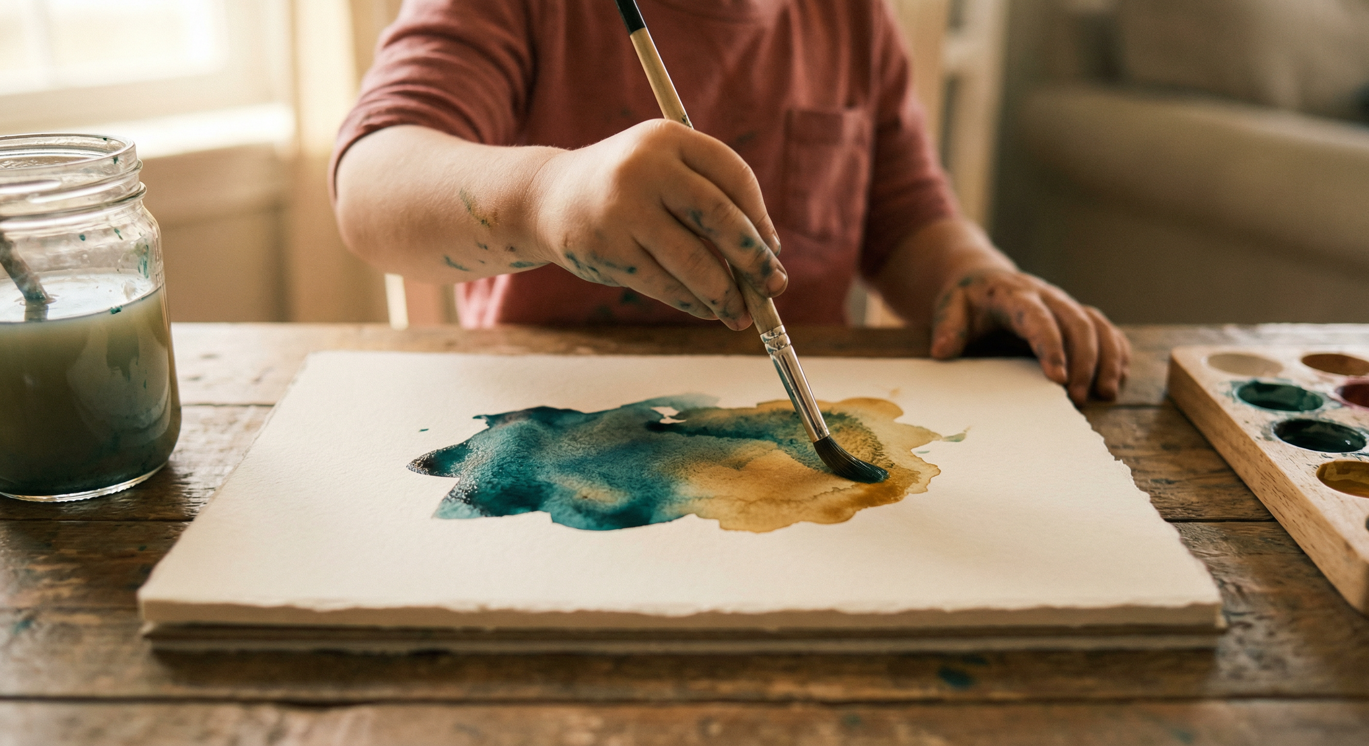 Child watercolor painting  -  art activity automatically captioned