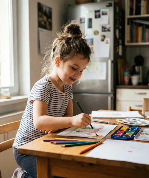 Homeschool art activity - child painting with watercolors